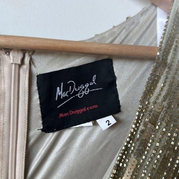 Mac Duggal SEQUINED V NECK ILLUSION SLEEVE A LINE GOWN - Picture 8 of 10